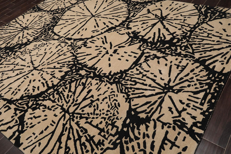 7'9" x 9'9" Handmade 100% Wool Earth Modern Oriental Area Rug Beige, Black