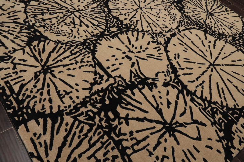 7'9" x 9'9" Handmade 100% Wool Earth Modern Oriental Area Rug Beige, Black