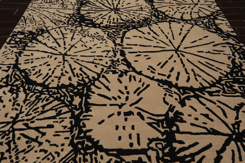 7'9" x 9'9" Handmade 100% Wool Earth Modern Oriental Area Rug Beige, Black
