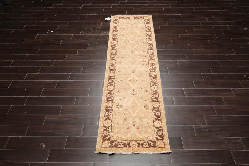 2'6" x 9'7" Runner Hand Knotted Wool Chobi Peshawar Oriental Area Rug Wheat