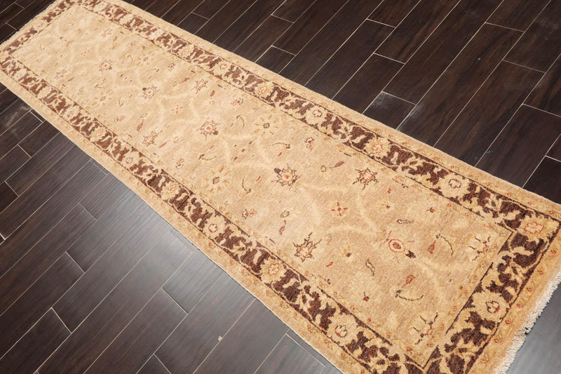 2'6" x 9'7" Runner Hand Knotted Wool Chobi Peshawar Oriental Area Rug Wheat