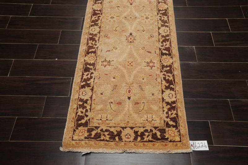 2'6" x 9'7" Runner Hand Knotted Wool Chobi Peshawar Oriental Area Rug Wheat
