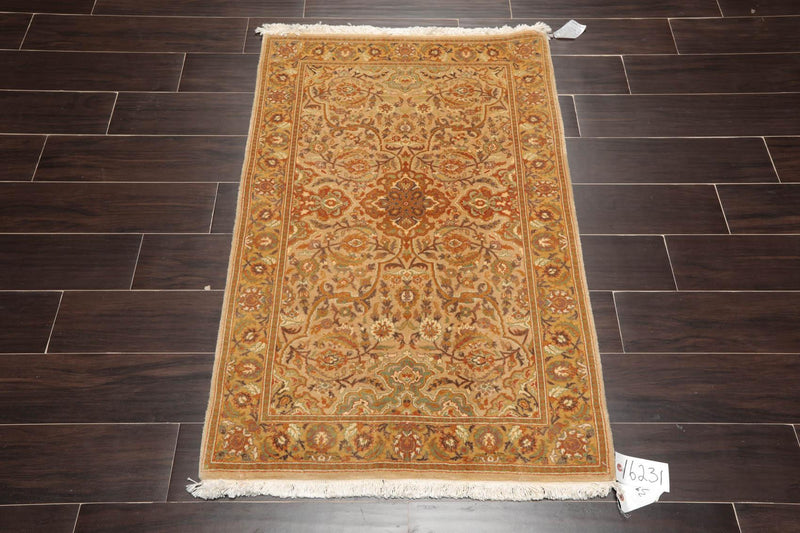 2'7" x 3'11" Hand Knotted Wool 300 KPSI Pak Persian Tabriz Oriental Area Rug Tan