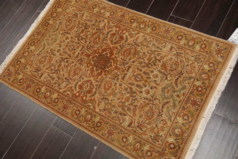 2'7" x 3'11" Hand Knotted Wool 300 KPSI Pak Persian Tabriz Oriental Area Rug Tan