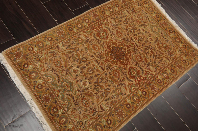 2'7" x 3'11" Hand Knotted Wool 300 KPSI Pak Persian Tabriz Oriental Area Rug Tan