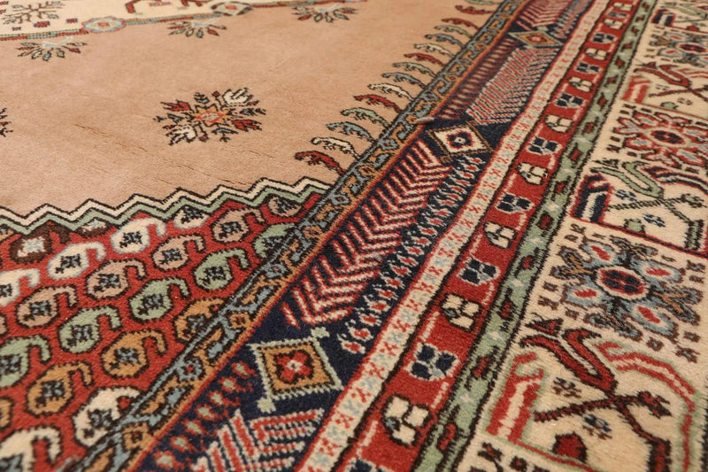 6x9 Tan, Ivory Hand Knotted Authentic Turkish 100% Wool Oriental Area Rug