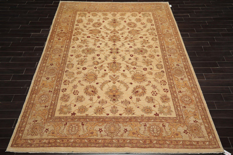 8'4"x12'7" Hand Knotted Wool Stone Wash Peshawar Vegetable Dye Area Rug Warm Beige