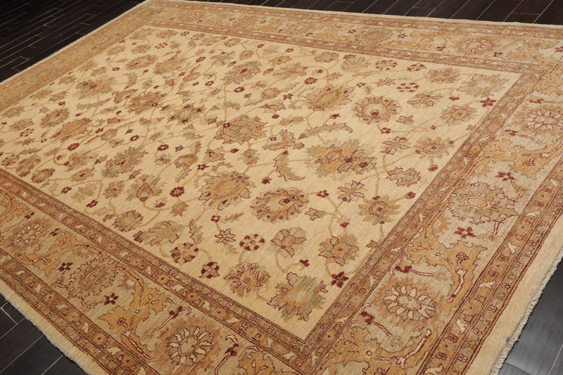 8'4"x12'7" Hand Knotted Wool Stone Wash Peshawar Vegetable Dye Area Rug Warm Beige