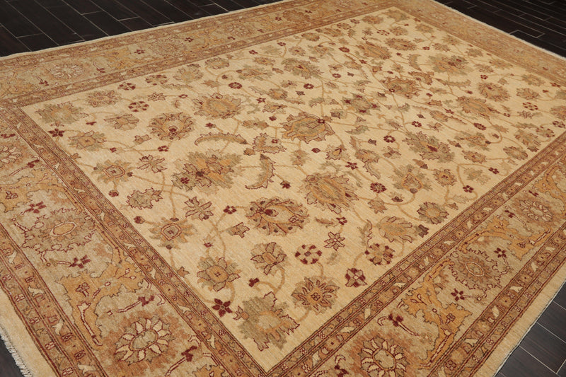 8'4"x12'7" Hand Knotted Wool Stone Wash Peshawar Vegetable Dye Area Rug Warm Beige