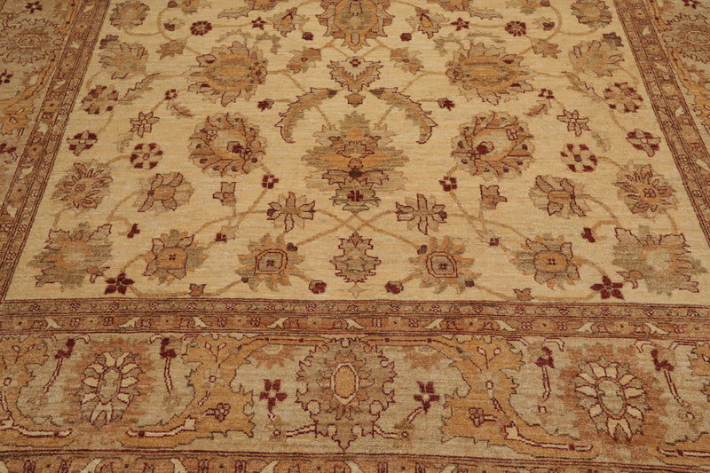 8'4"x12'7" Hand Knotted Wool Stone Wash Peshawar Vegetable Dye Area Rug Warm Beige