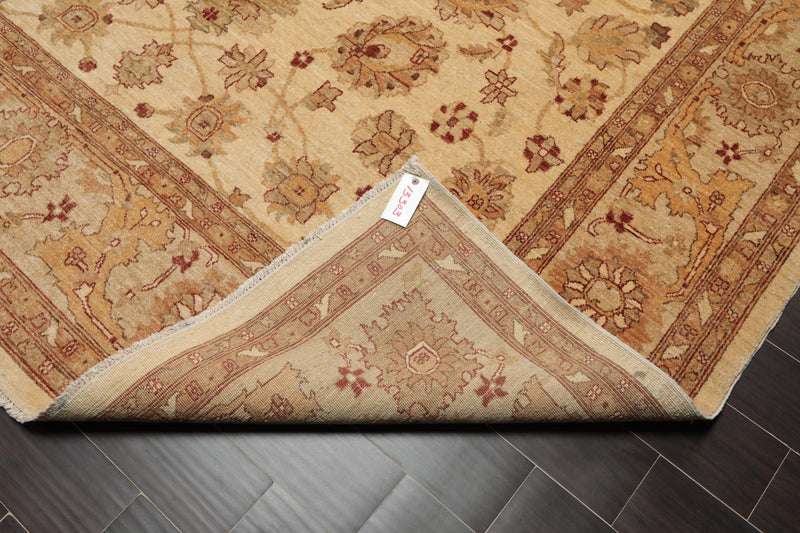 8'4"x12'7" Hand Knotted Wool Stone Wash Peshawar Vegetable Dye Area Rug Warm Beige