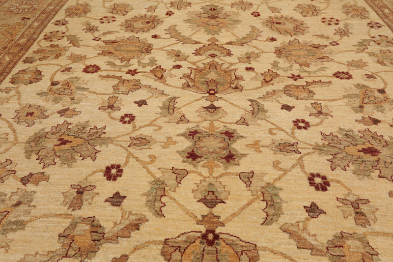 8'4"x12'7" Hand Knotted Wool Stone Wash Peshawar Vegetable Dye Area Rug Warm Beige