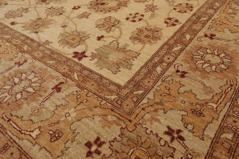 8'4"x12'7" Hand Knotted Wool Stone Wash Peshawar Vegetable Dye Area Rug Warm Beige