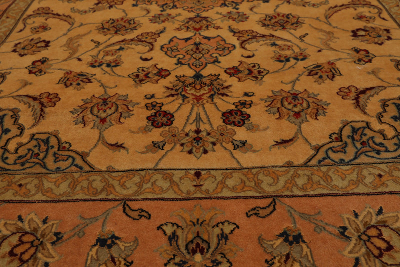 3' 1''x5' 2'' Hand Knotted 100% Pure Silk Traditional Isfahan with 400 KPSI Oriental Area Rug Gold, Peach Color