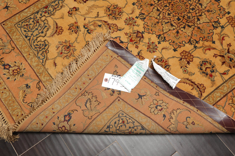 3' 1''x5' 2'' Hand Knotted 100% Pure Silk Traditional Isfahan with 400 KPSI Oriental Area Rug Gold, Peach Color