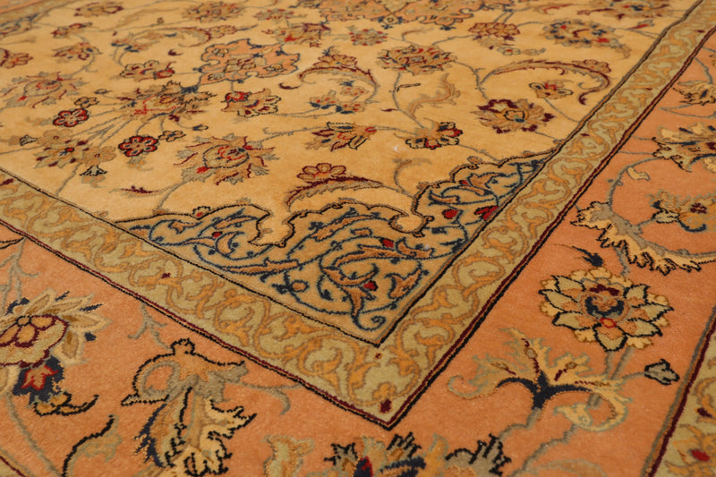 3' 1''x5' 2'' Hand Knotted 100% Pure Silk Traditional Isfahan with 400 KPSI Oriental Area Rug Gold, Peach Color