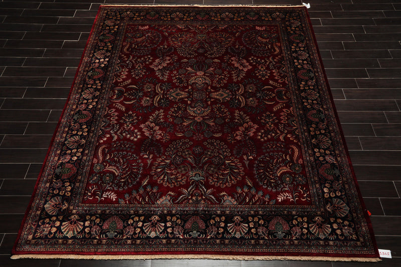 8'1" x 911" Hand Knotted 100% Wool Sarouk 250 KPSI Oriental Area Rug Burgundy
