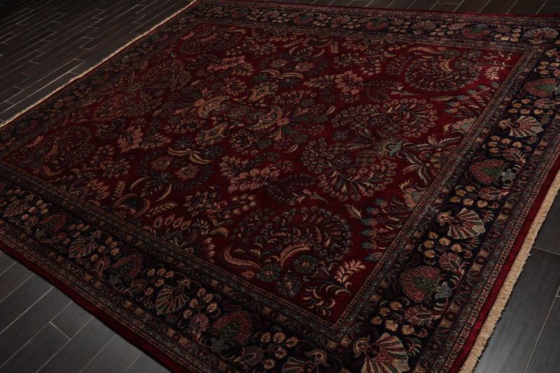 8'1" x 911" Hand Knotted 100% Wool Sarouk 250 KPSI Oriental Area Rug Burgundy