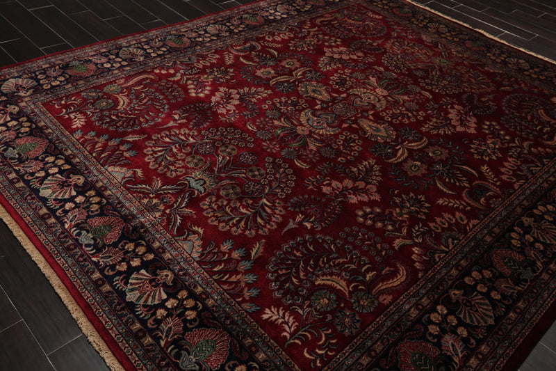 8'1" x 911" Hand Knotted 100% Wool Sarouk 250 KPSI Oriental Area Rug Burgundy