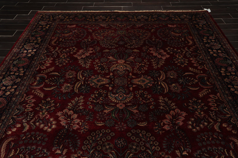 8'1" x 911" Hand Knotted 100% Wool Sarouk 250 KPSI Oriental Area Rug Burgundy