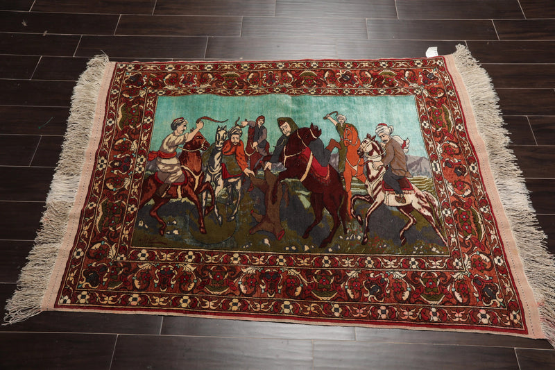 3' 7''x5' Hand Knotted Persian 100% Wool Traditional 300 KPSI Oriental Area Rug Turquoise,Green Color