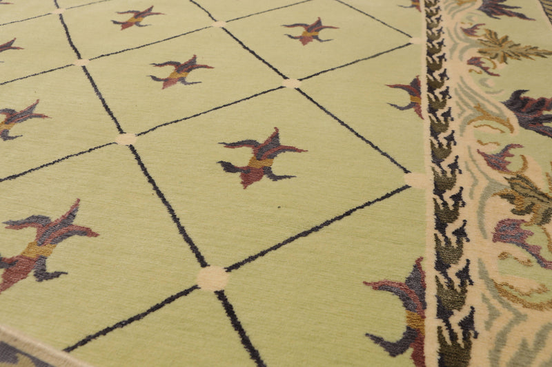 8'1"x10’1" Hand Knotted Victorian Wool/Silk Tibetan Oriental Area Rug Pistachio