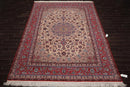 9x12 Ivory, Red Hand Knotted Wool and Silk Traditional Isfahan 300 KPSI Oriental Area Rug
