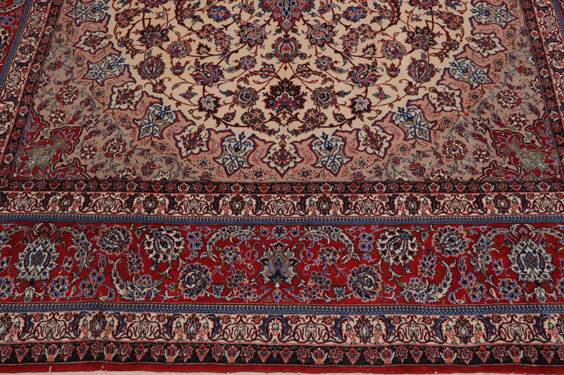 9x12 Ivory, Red Hand Knotted Wool and Silk Traditional Isfahan 300 KPSI Oriental Area Rug
