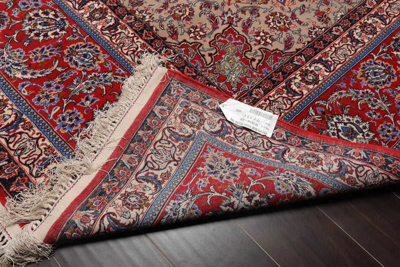 9x12 Ivory, Red Hand Knotted Wool and Silk Traditional Isfahan 300 KPSI Oriental Area Rug
