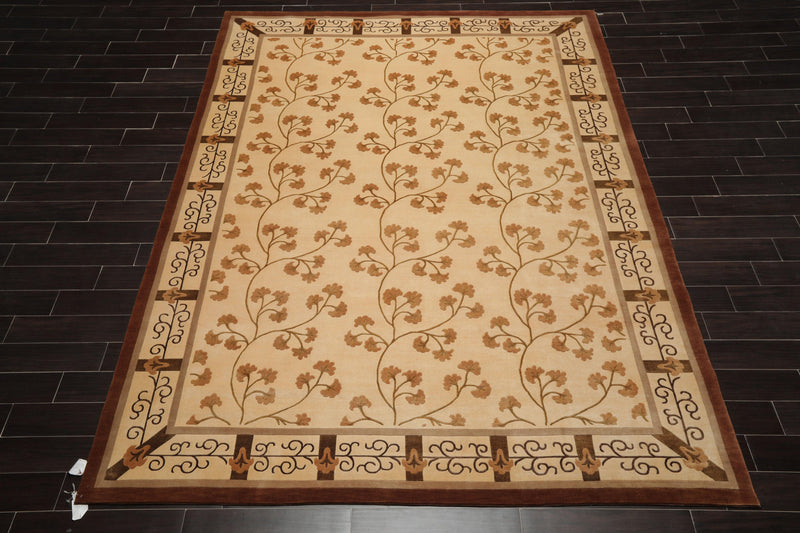 8' x 11'3" Hand Knotted Wool & Silk Euro Style 200 KPSI Tibetan Area Rug Beige