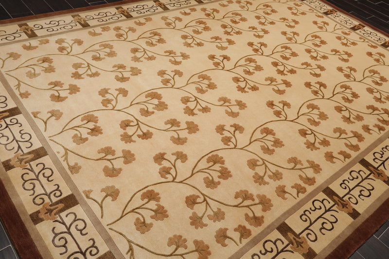 8' x 11'3" Hand Knotted Wool & Silk Euro Style 200 KPSI Tibetan Area Rug Beige