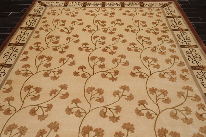 8' x 11'3" Hand Knotted Wool & Silk Euro Style 200 KPSI Tibetan Area Rug Beige