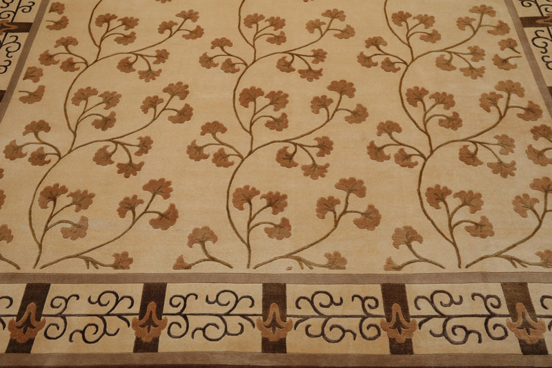 8' x 11'3" Hand Knotted Wool & Silk Euro Style 200 KPSI Tibetan Area Rug Beige