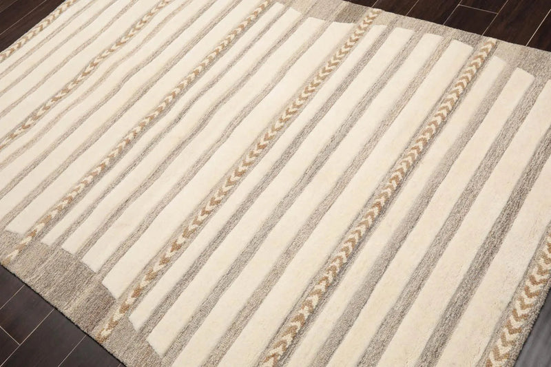 5' x 8' Handmade Wool Embossed look Loop & Cut pile Oriental Area Rug Ivory