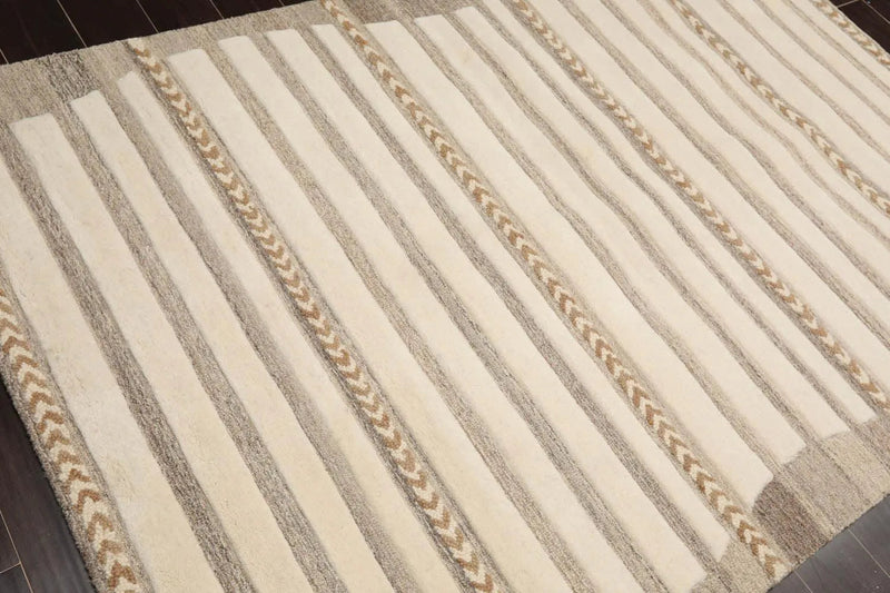 5' x 8' Handmade Wool Embossed look Loop & Cut pile Oriental Area Rug Ivory