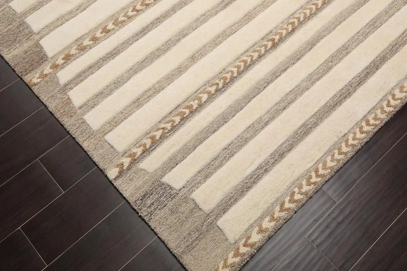 5' x 8' Handmade Wool Embossed look Loop & Cut pile Oriental Area Rug Ivory