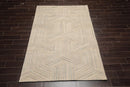 5' x 8' Handmade Wool Embossed look Loop & Cut pile Oriental Area Rug Ivory