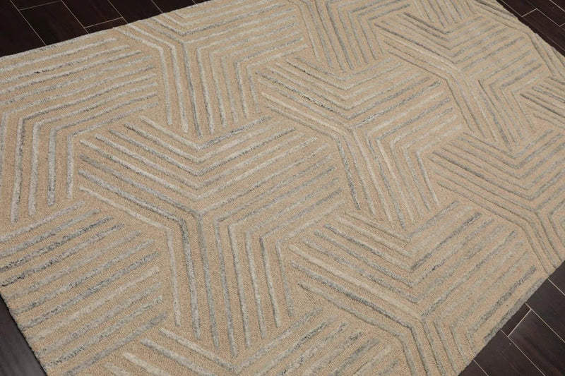 5' x 8' Handmade Wool Embossed look Loop & Cut pile Oriental Area Rug Ivory