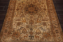 5x7 Tan, Brown Hand Knotted Persian 100% Silk Pictorial Kum 200 KPSI Oriental Area Rug