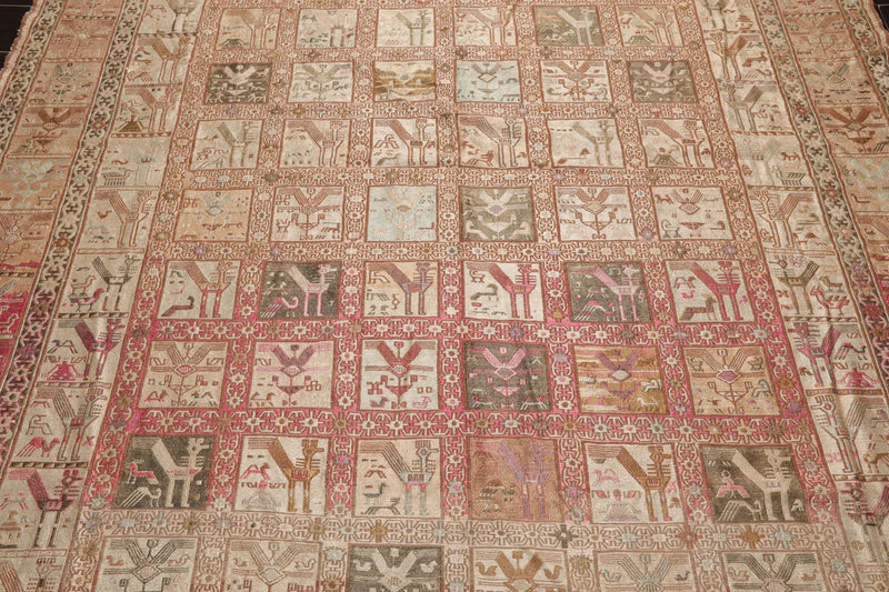 6x9 Beige, Tan Hand Knotted Persian 100% Silk Traditional Pictorial Authentic Soumak Oriental Area Rug