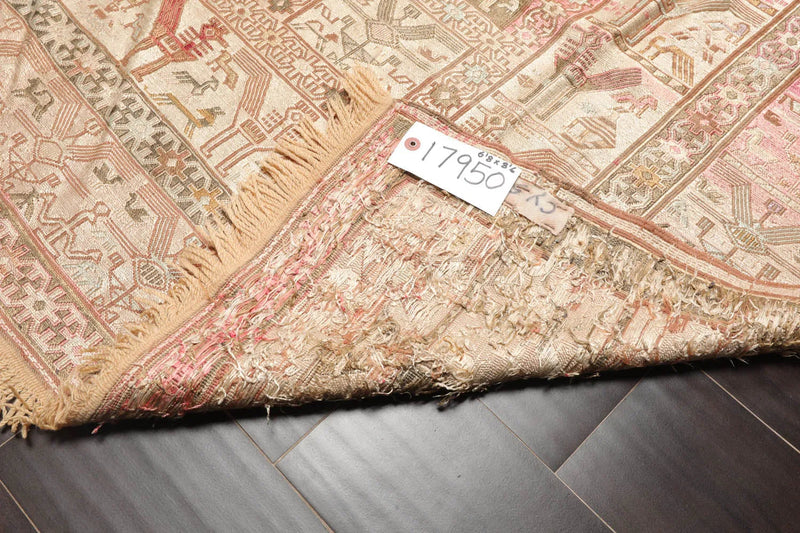 6x9 Beige, Tan Hand Knotted Persian 100% Silk Traditional Pictorial Authentic Soumak Oriental Area Rug