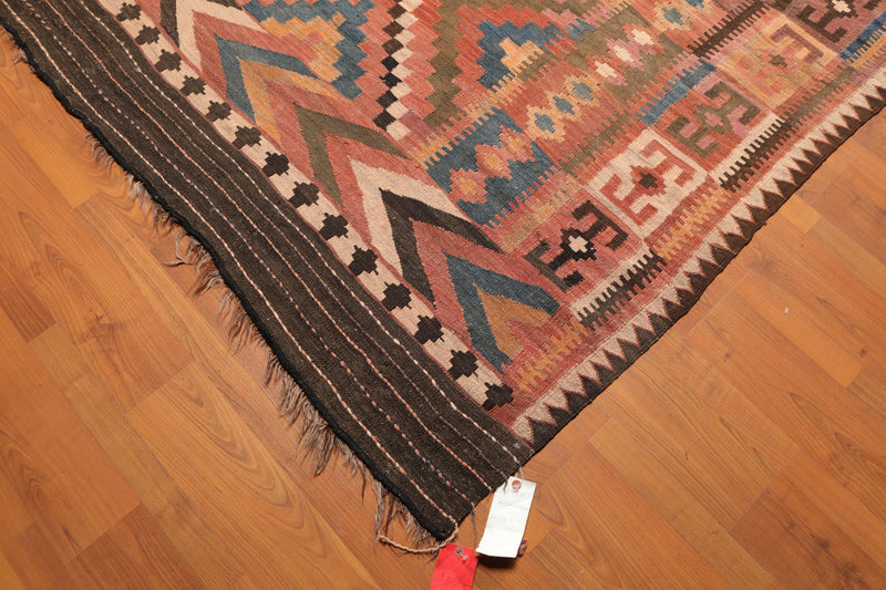 7'9" x 13’ Hand Knotted Afghan Southwestern Kilim 100% Wool Area Rug Rust