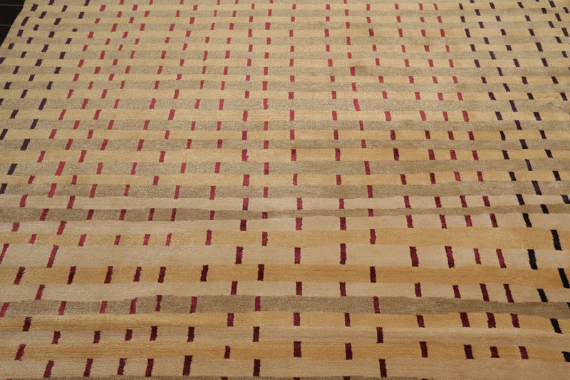 8'2" x 11'1" Hand Knotted Wool & Silk Swiss Wash Tibetan Oriental Area Rug Tan