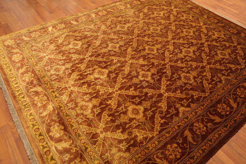 7'6" x 9’5" Hand Knotted Gold Wash 200 KPSI Silky Sheen Oriental Area Rug Brown