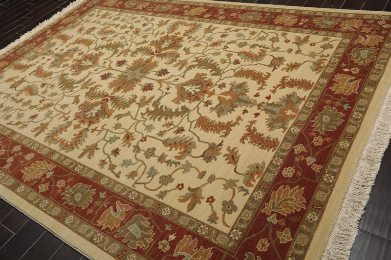7'11" x 11' Traditional 100% Wool Oriental Area Rug Ivory