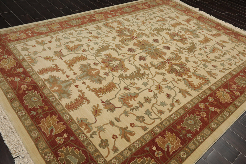 7'11" x 11' Traditional 100% Wool Oriental Area Rug Ivory