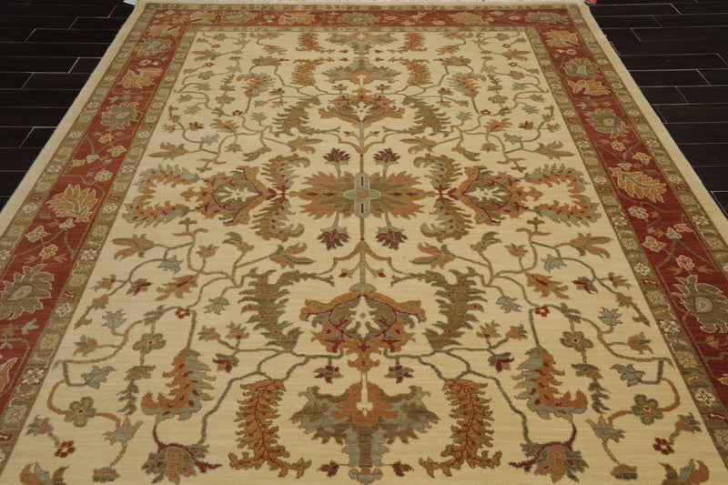 7'11" x 11' Traditional 100% Wool Oriental Area Rug Ivory