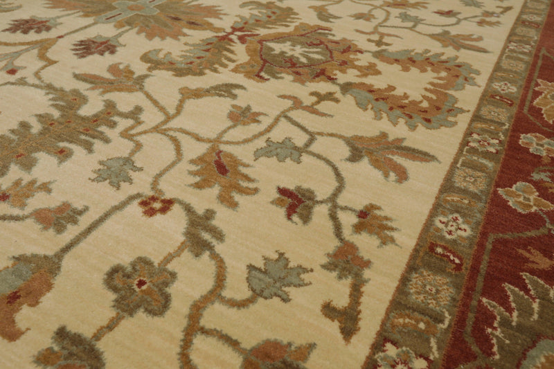 7'11" x 11' Traditional 100% Wool Oriental Area Rug Ivory