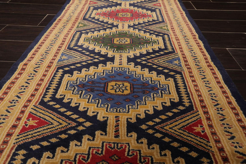 2'7" x 19'7” Hand Knotted 100% Wool 250 KPSI Tekke Bokhaara Area Rug Navy Runner