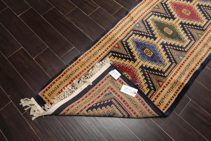 2'7" x 19'7” Hand Knotted 100% Wool 250 KPSI Tekke Bokhaara Area Rug Navy Runner